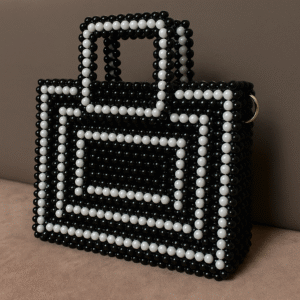 Elegant Black & White Beaded Box Bag 🖤⚪ – Handmade Geometric Chic