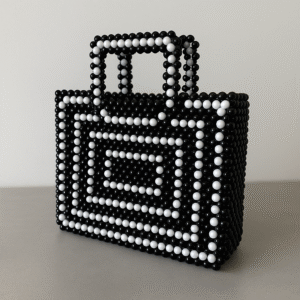Elegant Black & White Beaded Box Bag 🖤⚪ – Handmade Geometric Chic