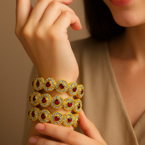 Royal Red & Blue Stone Embedded Gold Finish Bangles ✨