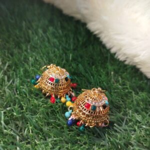 Multicolor Traditional Jhumka Earrings – Ethnic Gold Tone with Beads