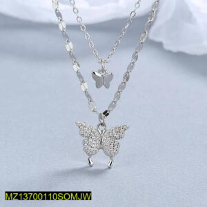 Sparkling Silver Butterfly Pendant Necklace