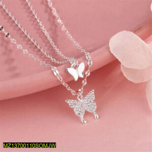 Sparkling Silver Butterfly Pendant Necklace