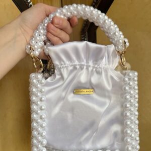 Elegant Pearl Handle Satin Mini Handbag – Crystal Bags Collection ✨