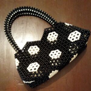 Handcrafted Beaded Polka Dot Clutch – Black & White Chic Style 🎀🖤