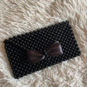 "Midnight Elegance Black Beaded Clutch ✨👜🎀"