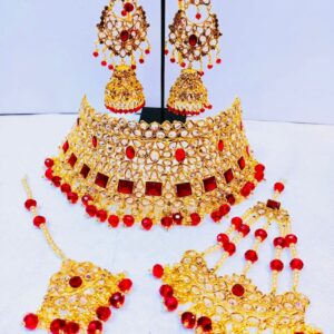 Royal Red & Gold Bridal Jewelry Set 💍❤️ – 5-Piece Complete Mehndi Shaadi Set