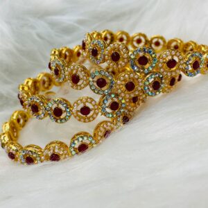 Royal Red & Blue Stone Embedded Gold Finish Bangles ✨
