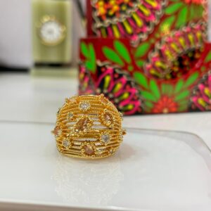 👑 Royal Crown-Inspired Gold Ring with Diamond Accents ✨