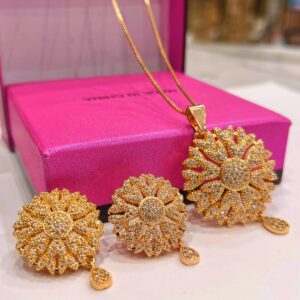 ✨ Radiant Sunflower CZ Pendant & Earrings Set 🌻