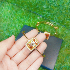 ✨ Elegant Gold-Plated Bangle with Radiant Rectangle Gemstone & Crystal Halo