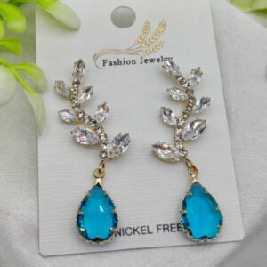 Exquisite Crystal Vine Drop Earrings with Blue Gemstone 🌿💙 | Nickel Free