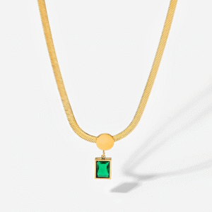 💚 Luxe Gold Snake Chain Necklace with Emerald Green Rectangle Pendant