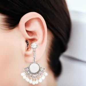 Elegant Silver Pearl Drop Earrings – Traditional Ethnic Style