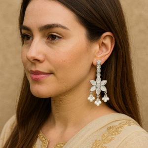 Elegant Floral Crystal & Pearl Drop Earrings 🌸💎✨