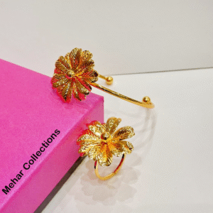 Elegant Gold-Plated Flower Bracelet & Ring Set 🌸💛
