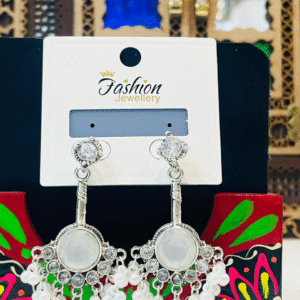 Elegant Silver Pearl Drop Earrings – Traditional Ethnic Style